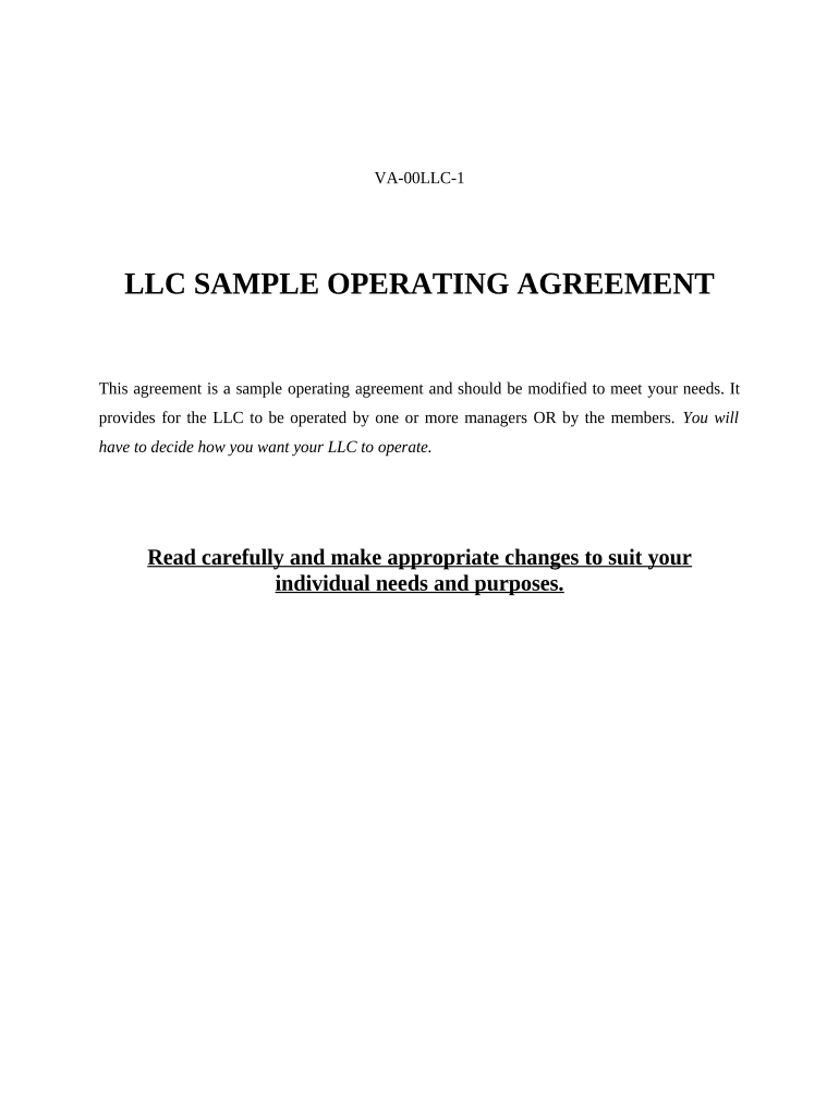 Fill and Sign the Limited Liability Company Llc Operating Agreement Virginia Form