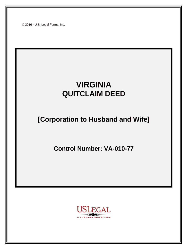 Quitclaim Deed from Corporation to Husband and Wife Virginia  Form