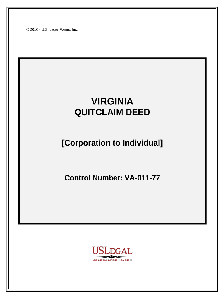 Quitclaim Deed from Corporation to Individual Virginia  Form