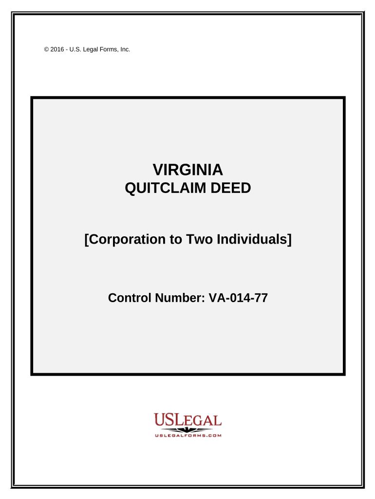 Quitclaim Deed from Corporation to Two Individuals Virginia Form