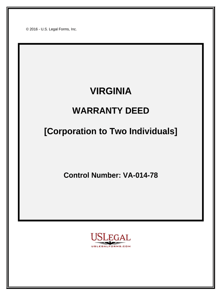 Warranty Deed from Corporation to Two Individuals Virginia  Form