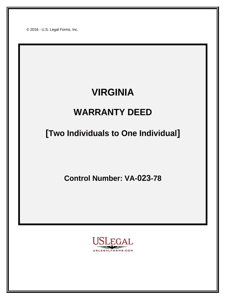 Warranty Deed Two Individuals to One Individual Virginia  Form