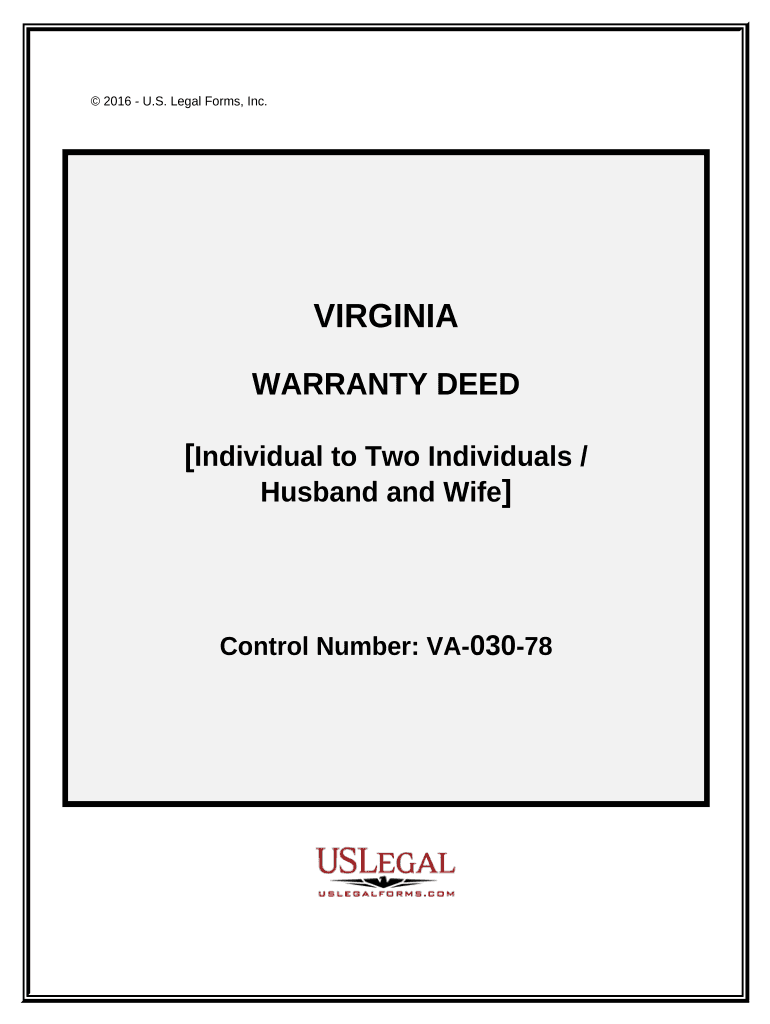 Warranty Deed from an Individual to Two Individuals or Husband and Wife Virginia  Form
