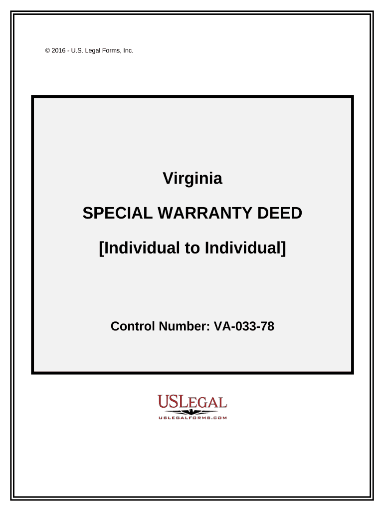 Special Warranty Deed from an Individual to an Individual Virginia  Form