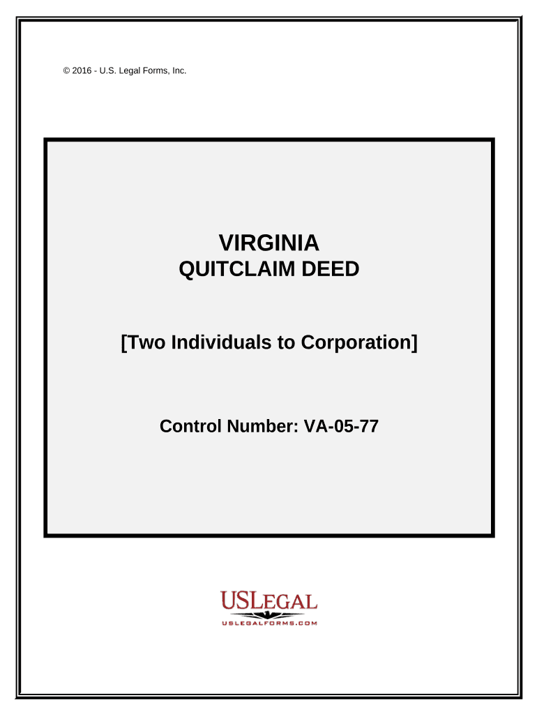 Quitclaim Deed by Two Individuals to Corporation Virginia  Form