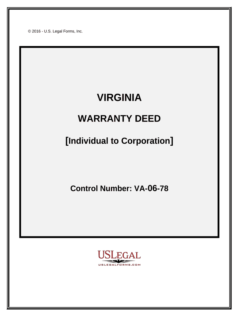Warranty Deed from Individual to Corporation Virginia  Form