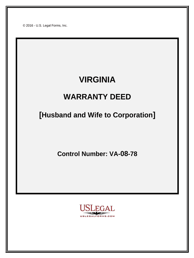 Warranty Deed from Husband and Wife to Corporation Virginia  Form
