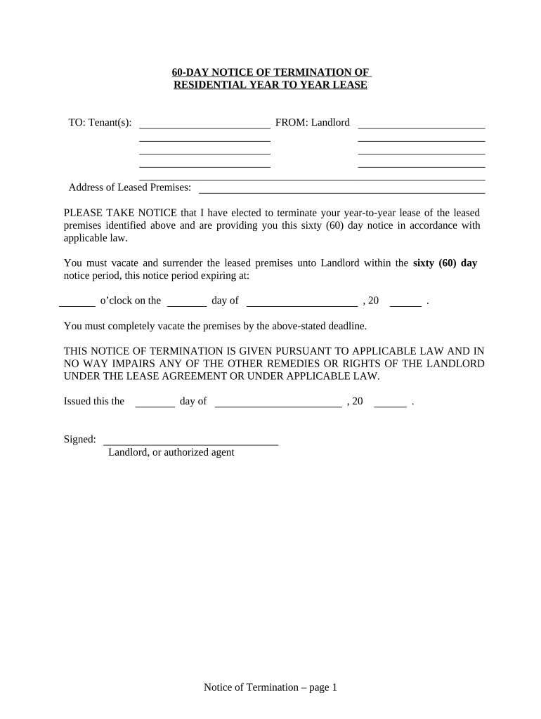 60 Day Notice Terminate Lease  Form