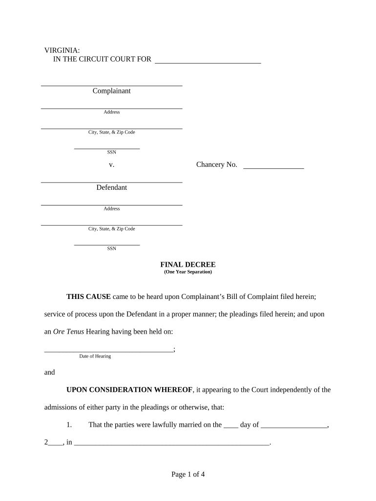 Virginia Final Decree Divorce Form