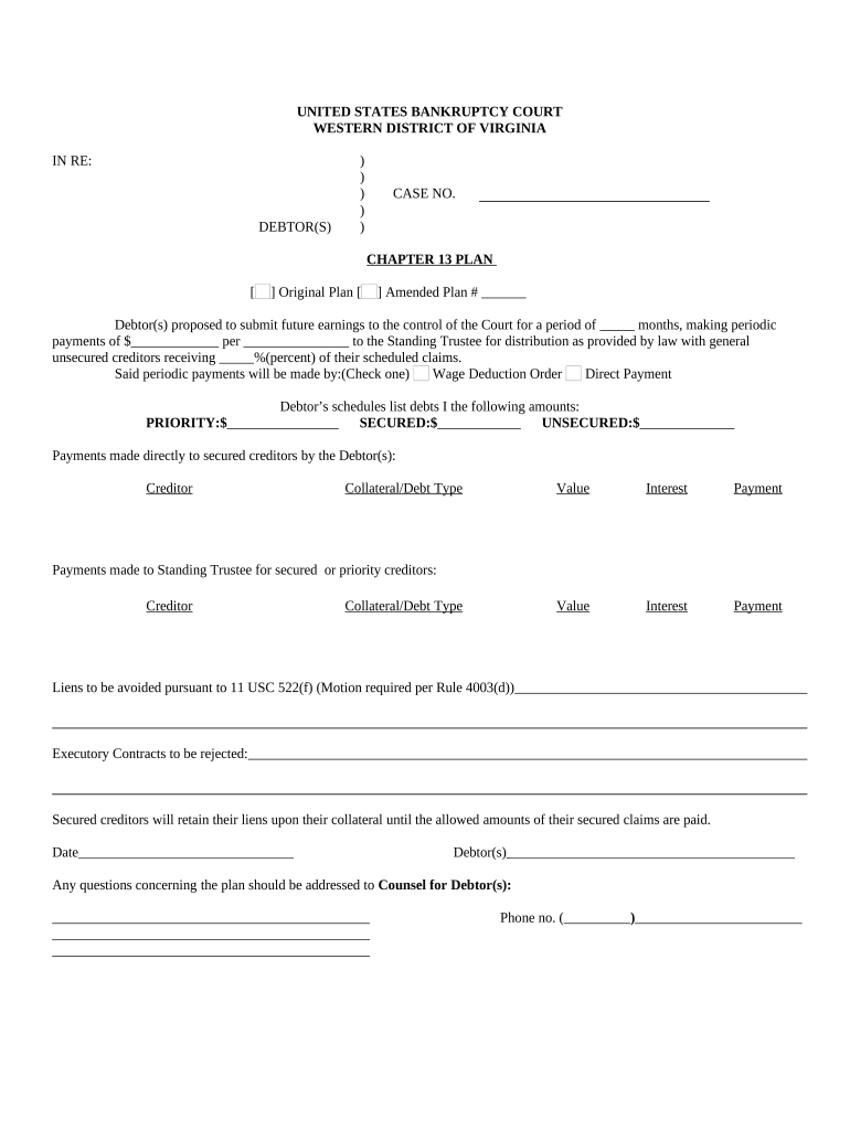 Chapter 13 Plan Template  Form