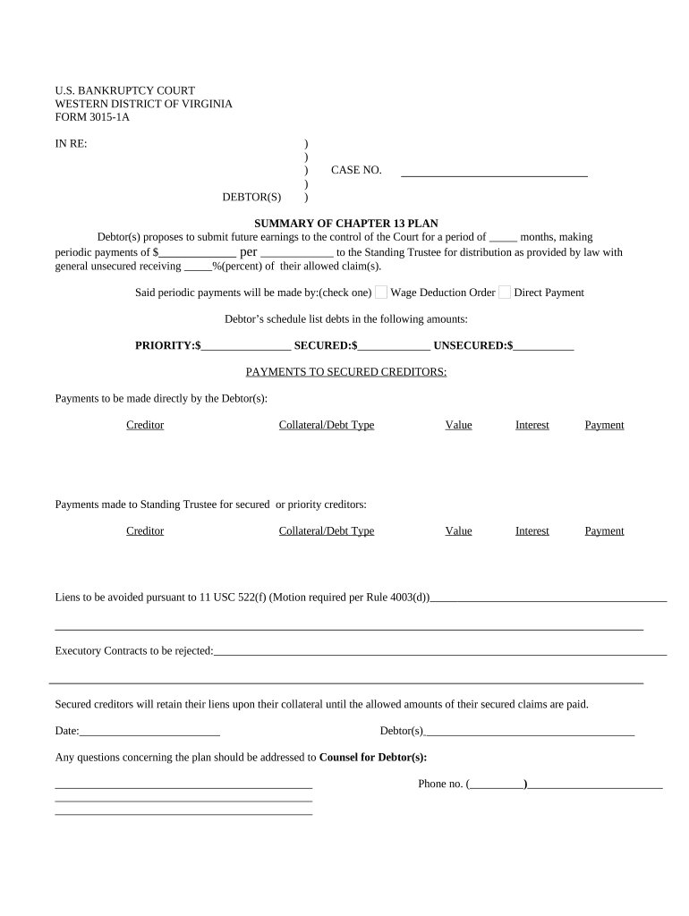 Chapter 13 Plan  Form