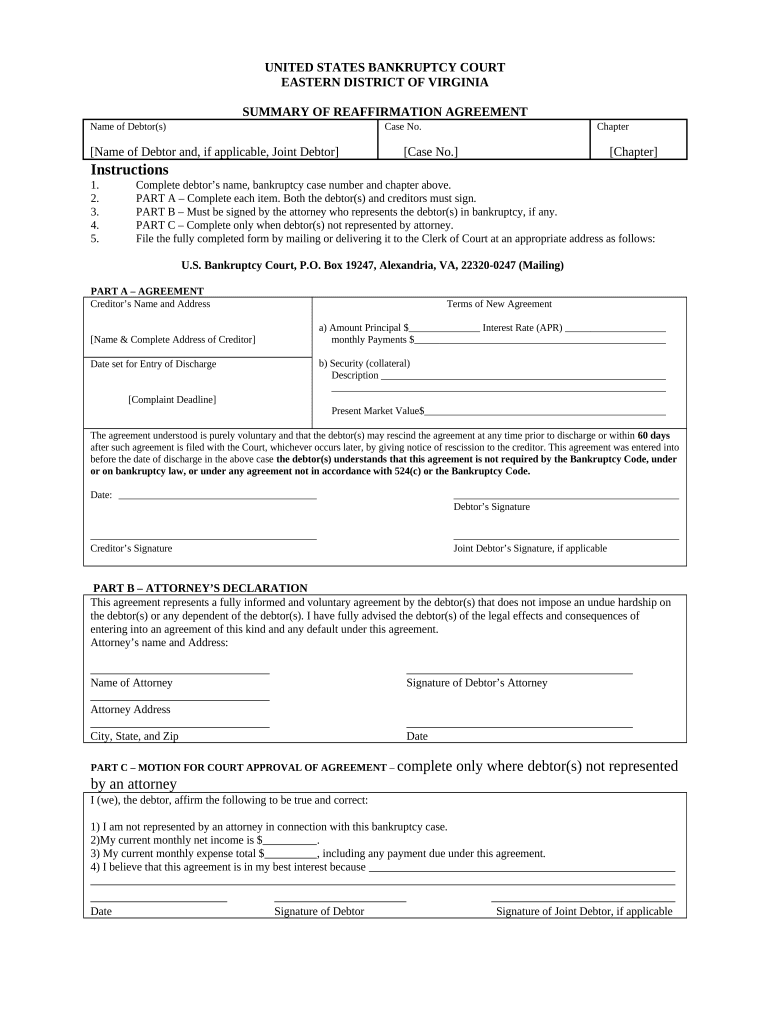 Summary Agreement  Form