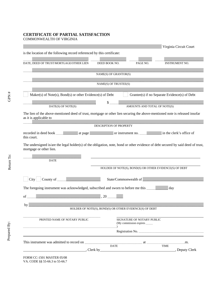 Virginia Certificate Satisfaction  Form