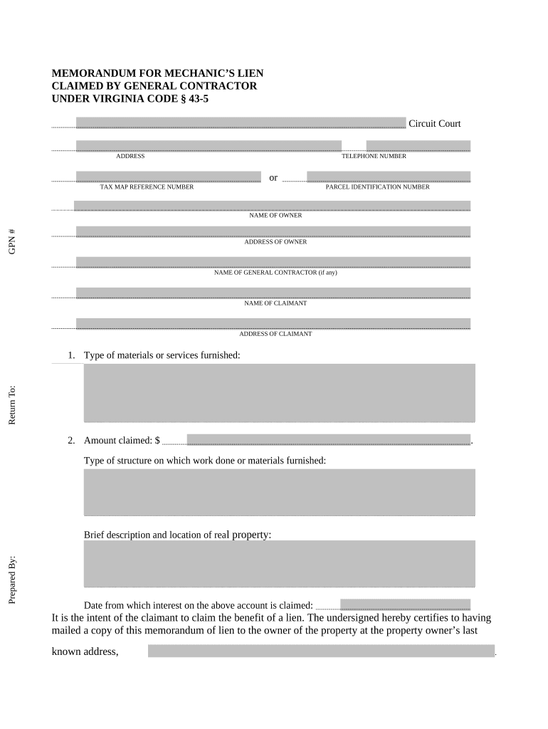 Va Mechanic Lien  Form