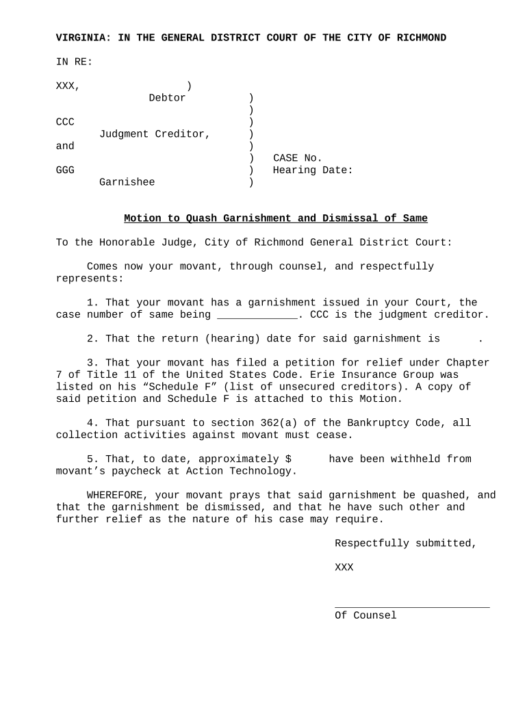 Virginia Garnishment  Form