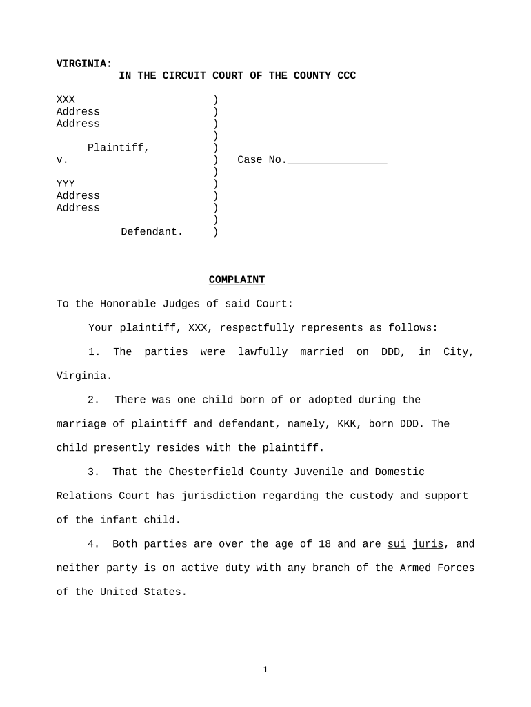 Virginia Divorce  Form