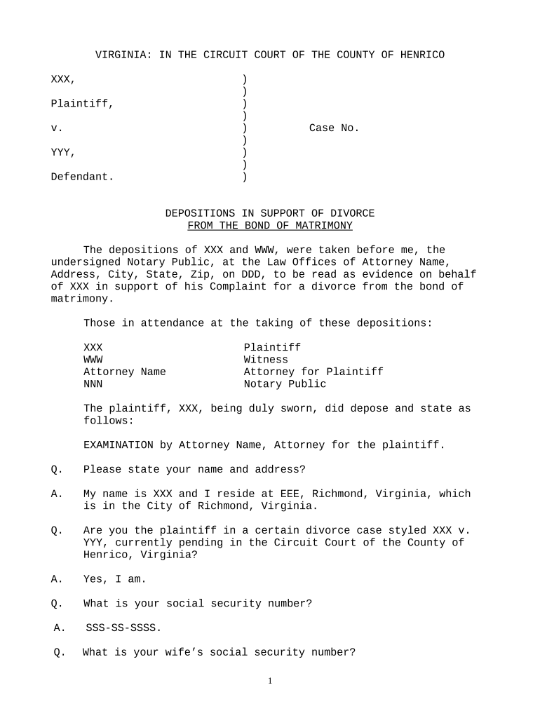 Va Divorce Separation  Form