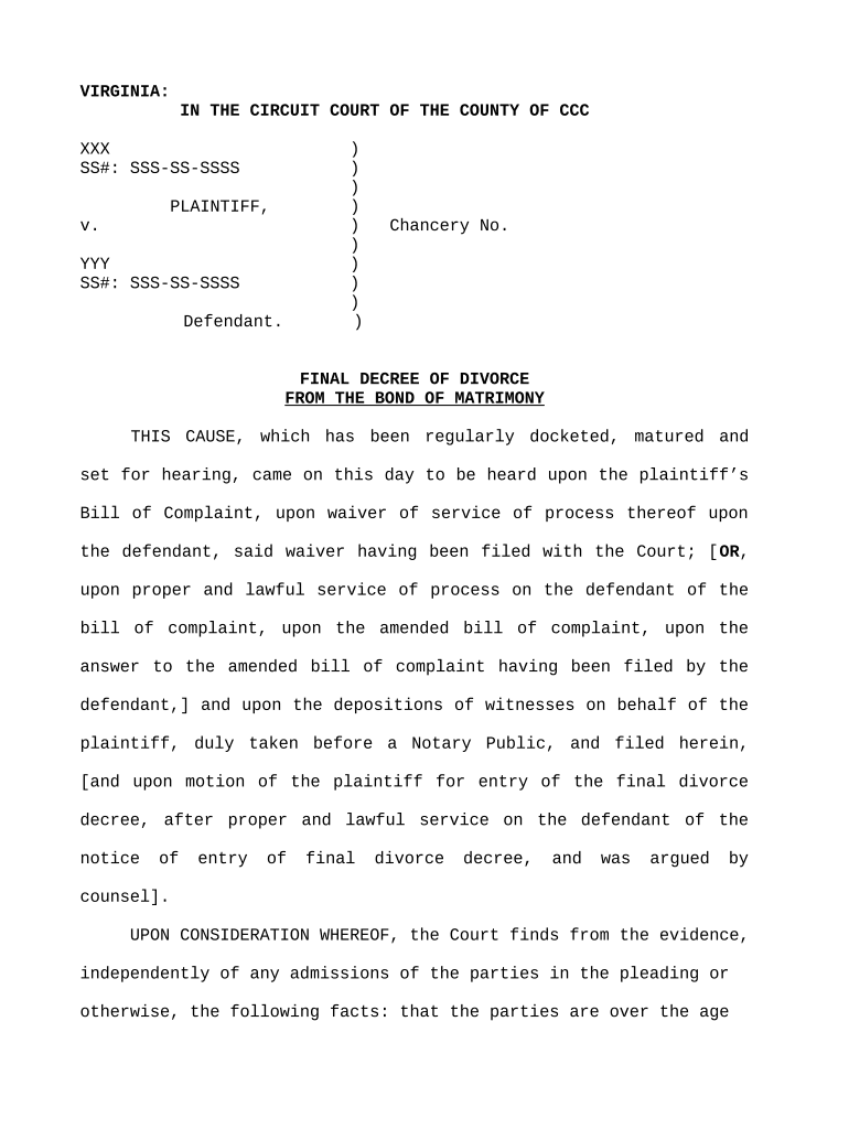 Virginia Divorce Form