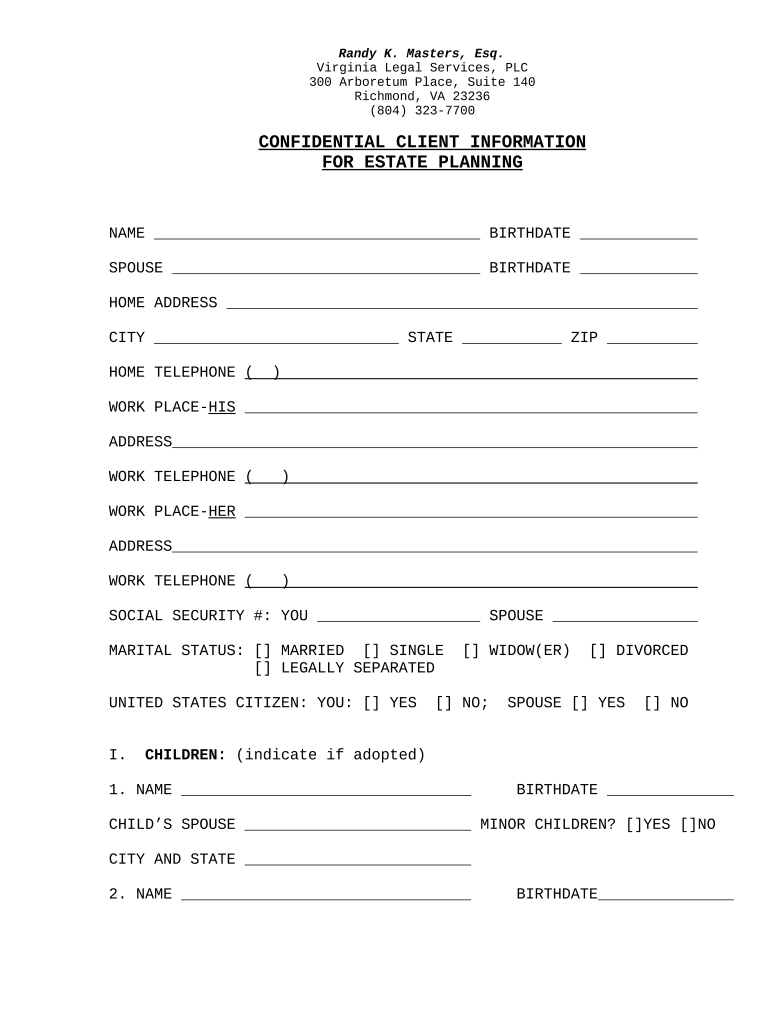 Trust Questionnaire Virginia  Form