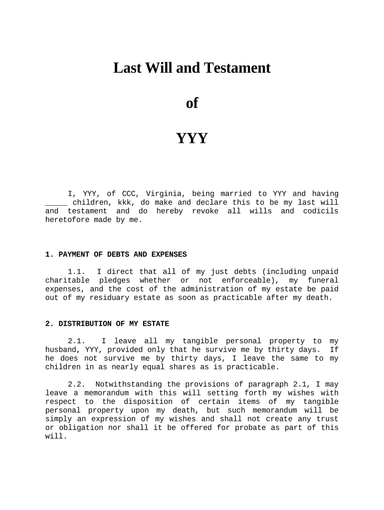 Virginia Testament  Form