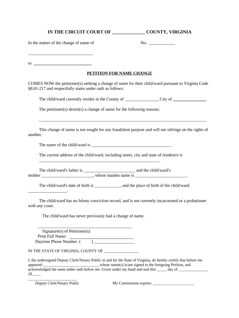 Virginia Name Change Order  Form