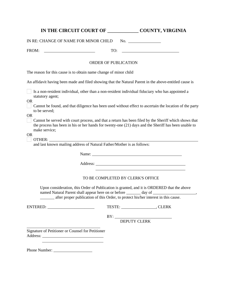 Virginia Order Publication  Form