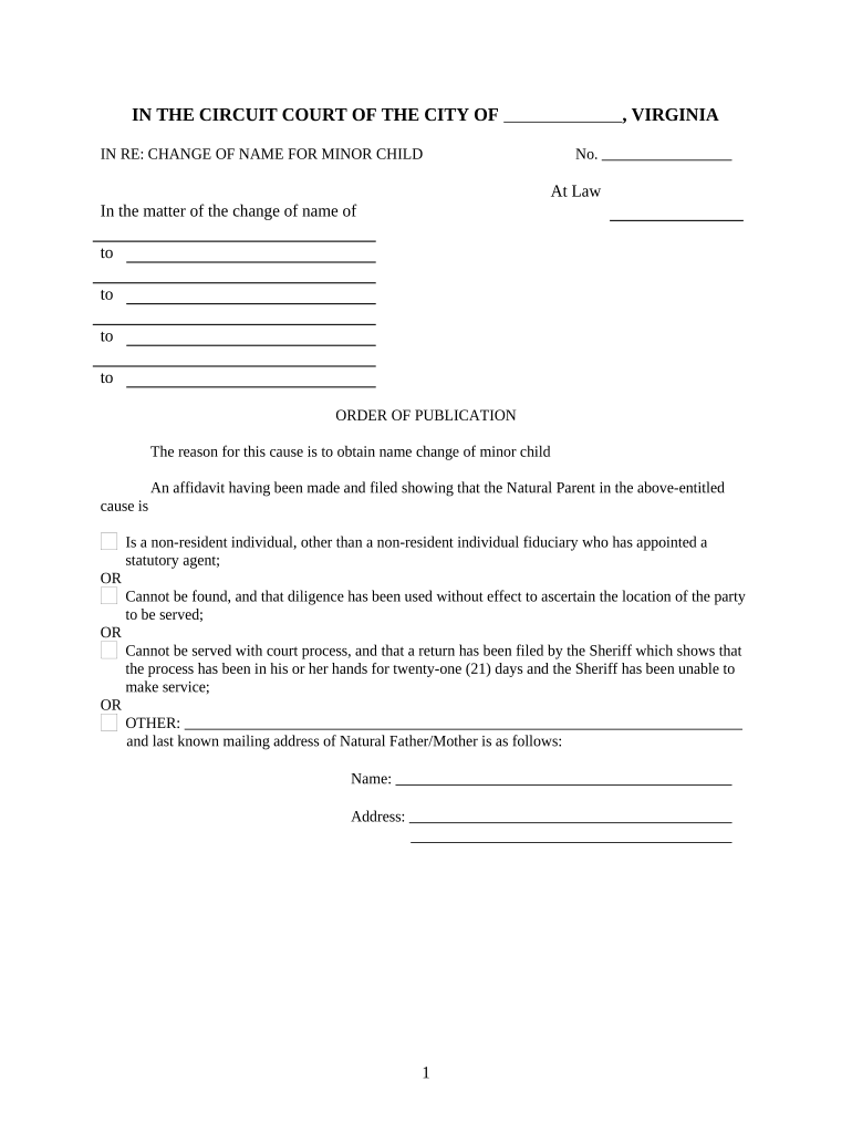 Virginia Order Publication  Form