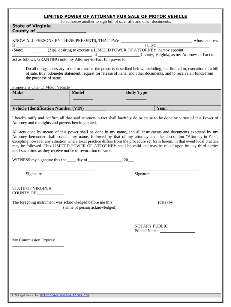 Virginia Sale Vehicle Form