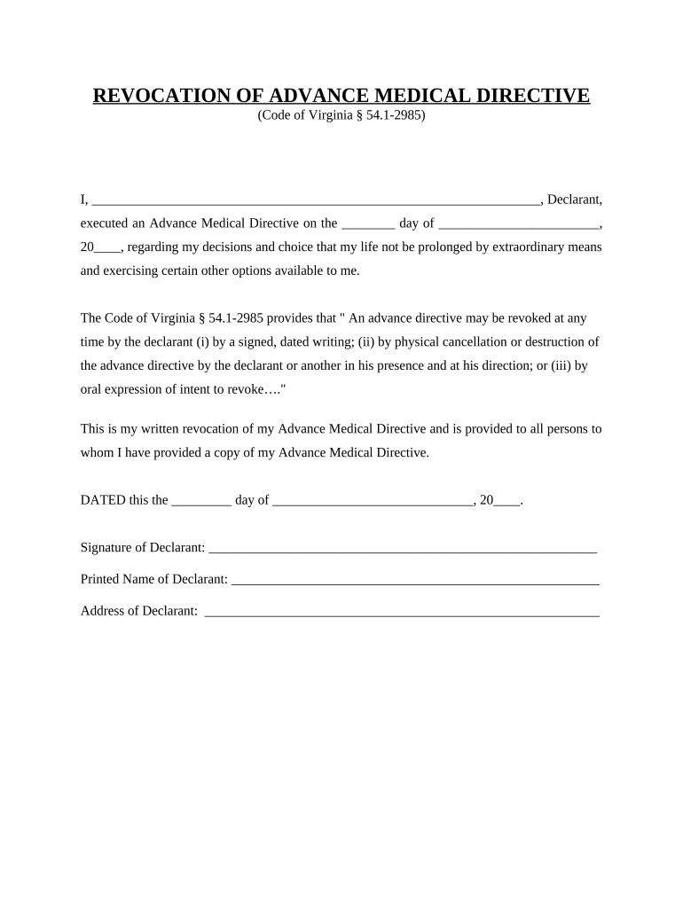 Virginia Revocation  Form