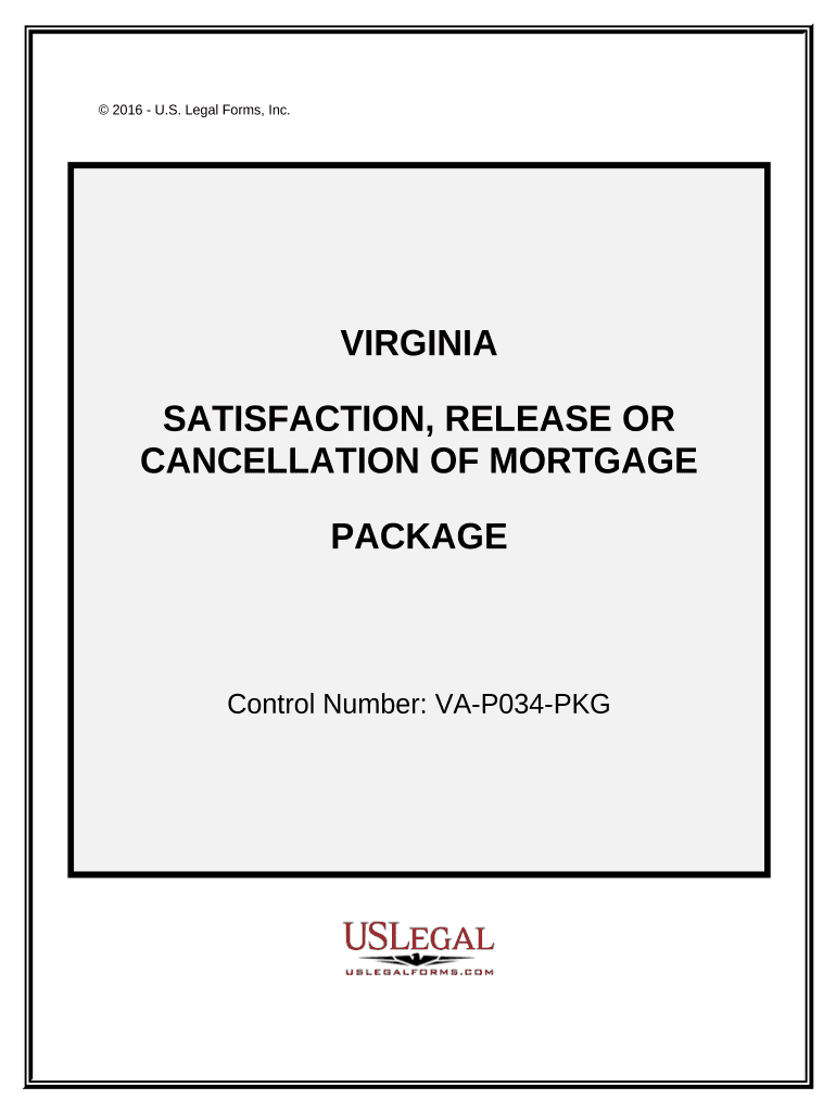 Satisfaction, Cancellation or Release of Mortgage Package Virginia  Form