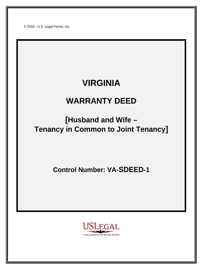 Warranty Deed for Husband and Wife Converting Property from Tenants in Common to Joint Tenancy Virginia  Form