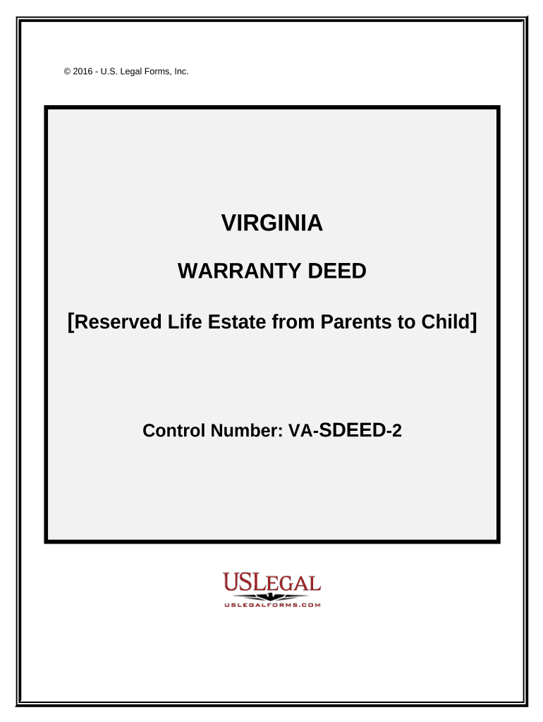 Warranty Deed for Parents to Child with Reservation of Life Estate Virginia  Form