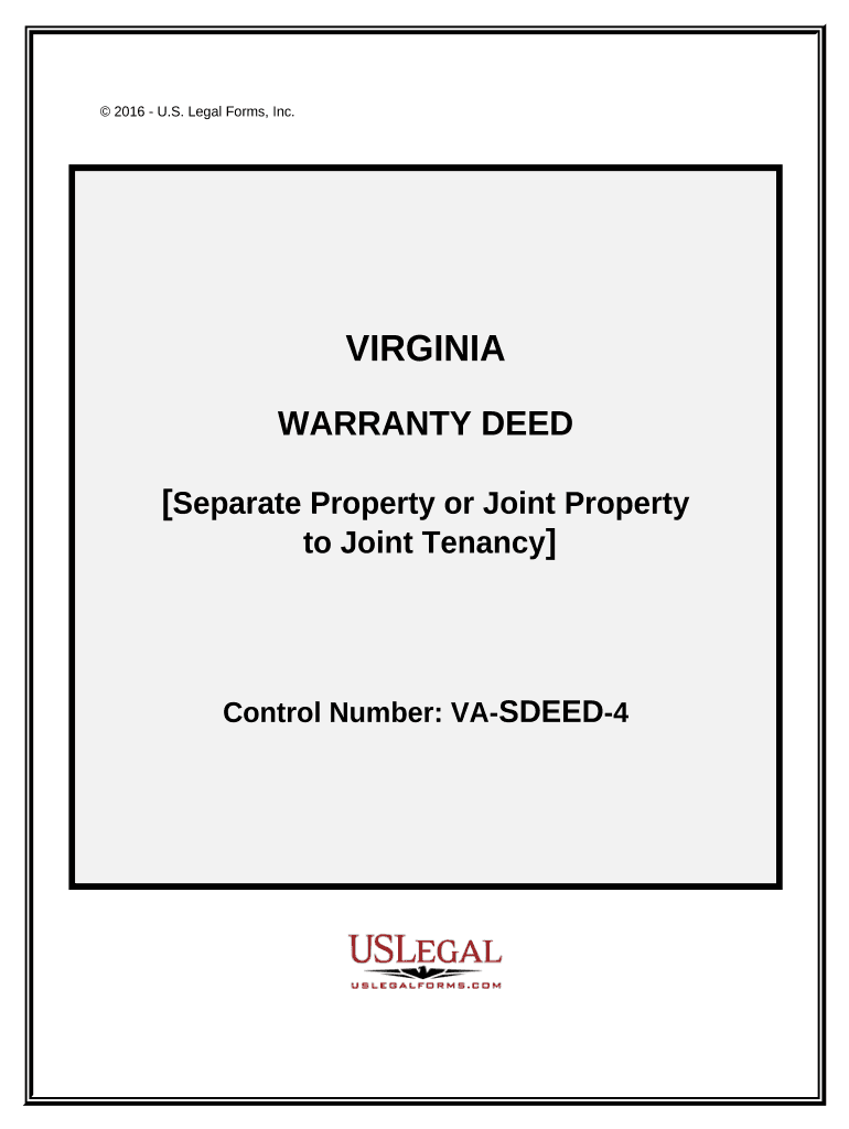 Warranty Deed for Separate or Joint Property to Joint Tenancy Virginia  Form