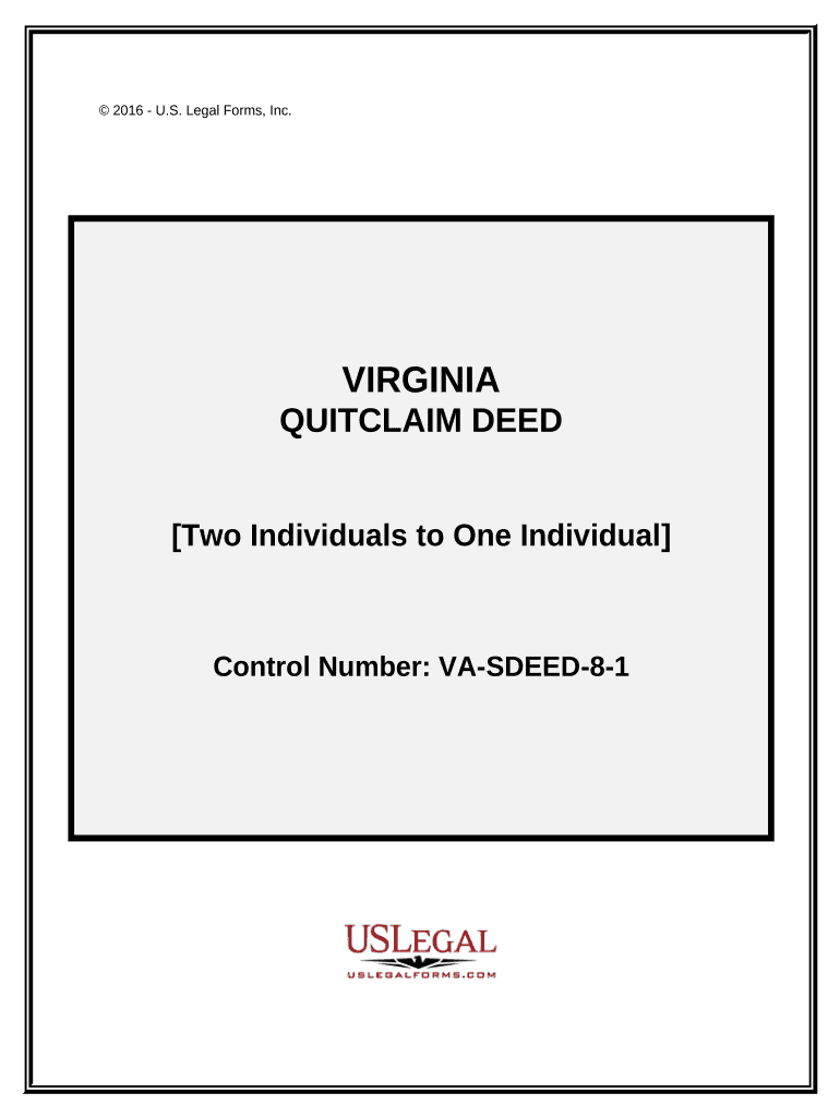 Quitclaim Deed for from Two Individuals to One Individual Virginia  Form