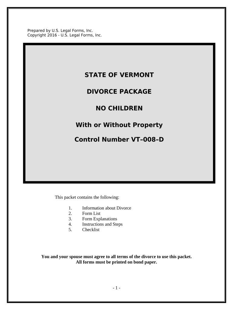 No Fault Agreed Uncontested Divorce Package for Dissolution of Marriage for Persons with No Children with or Without Property an  Form