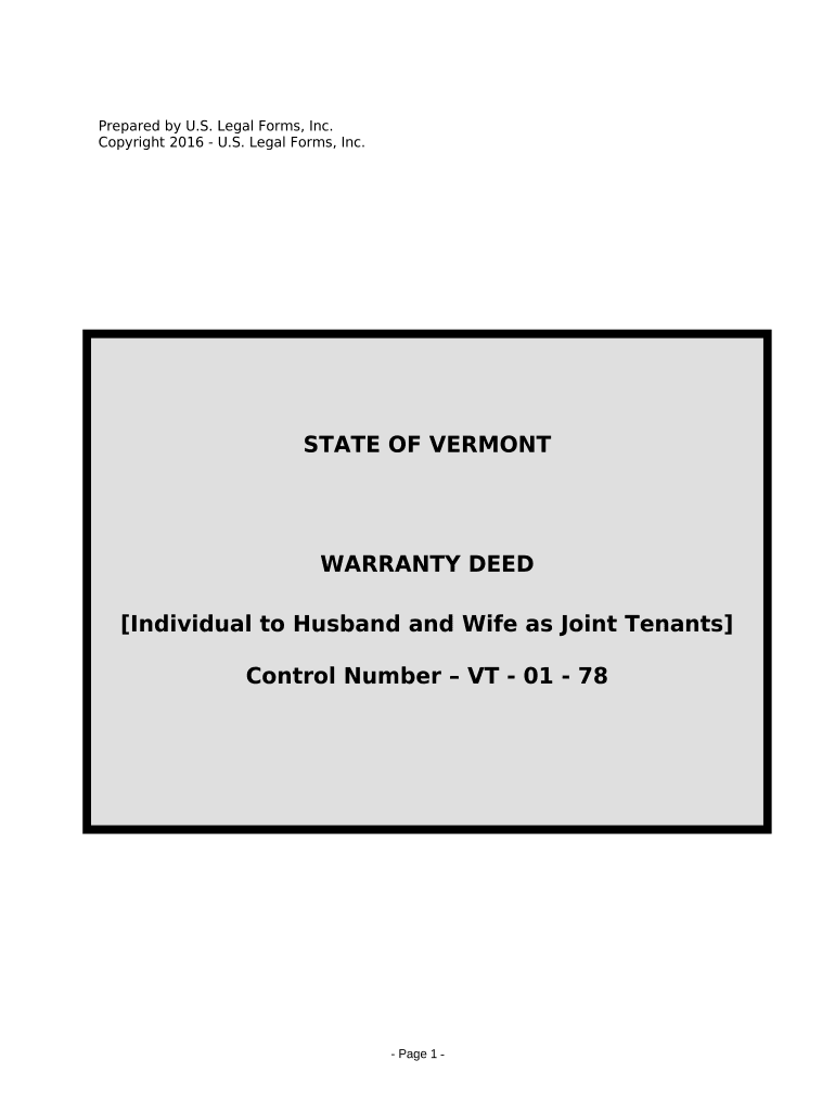 Warranty Deed from Individual to Husband and Wife Vermont  Form