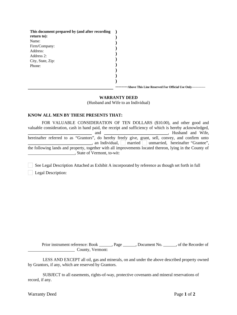 Vermont Warranty  Form