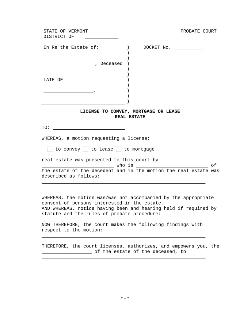 Vermont License Real Estate  Form