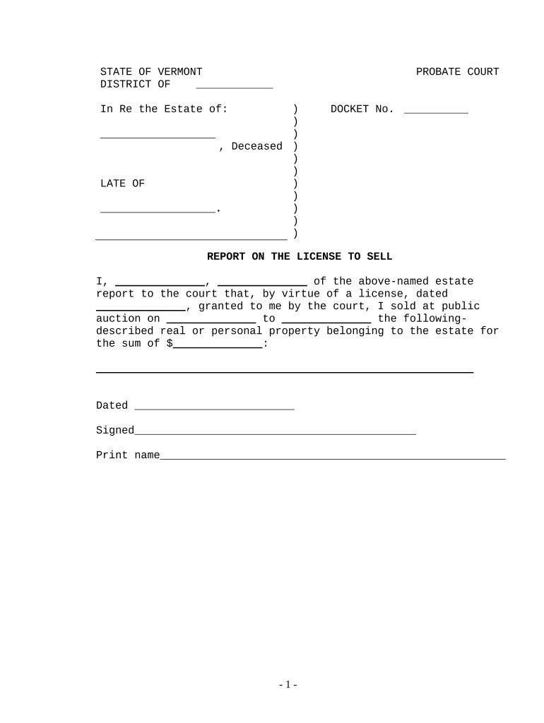 Report on the License to Sell Vermont  Form