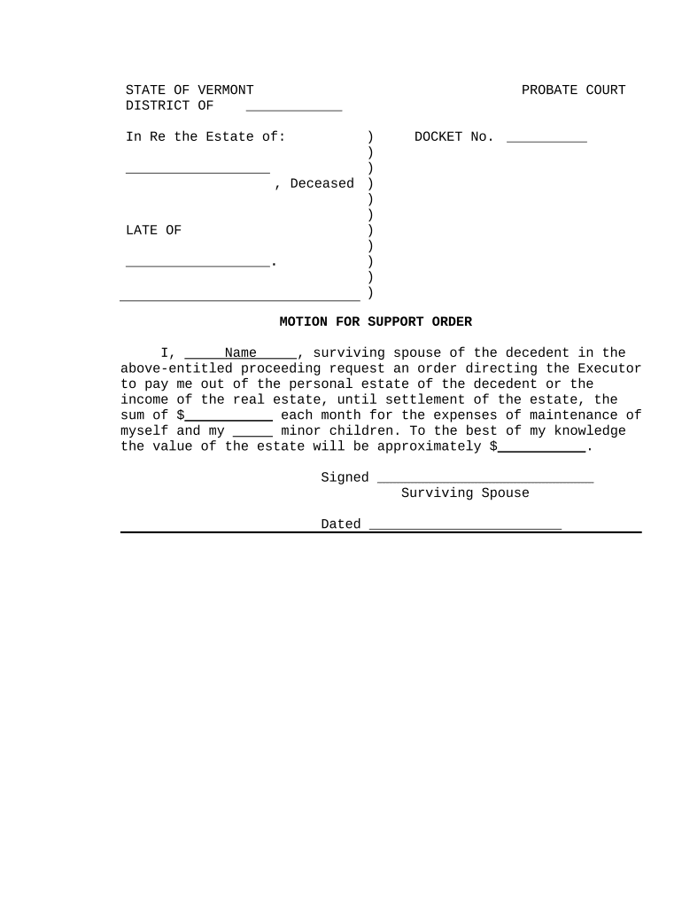 Motion Support Order  Form