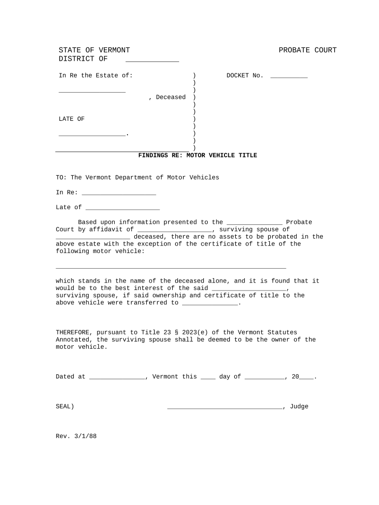 Vt Vehicle Title  Form