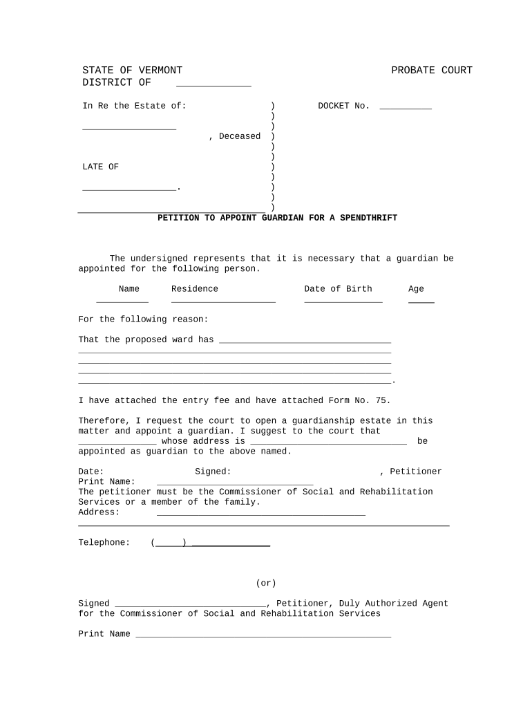 Petition Guardian for  Form