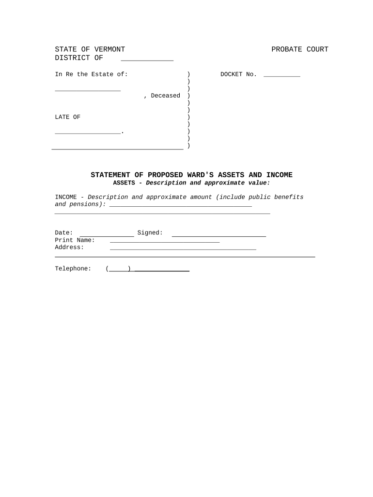 Vermont Assets  Form