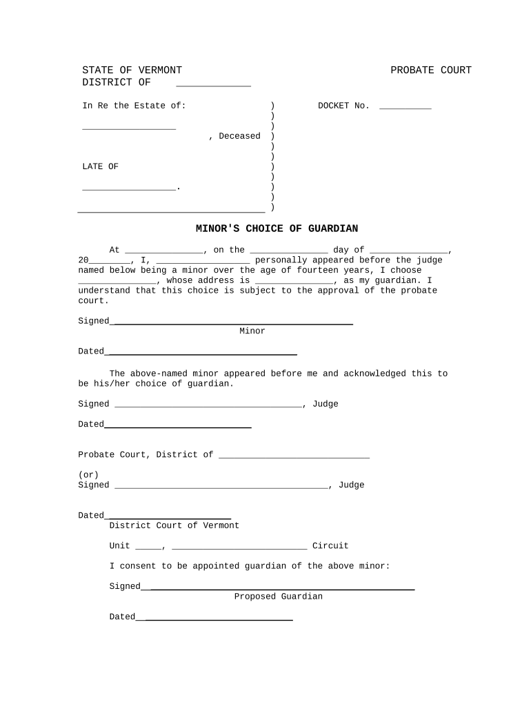 Vermont Minor  Form