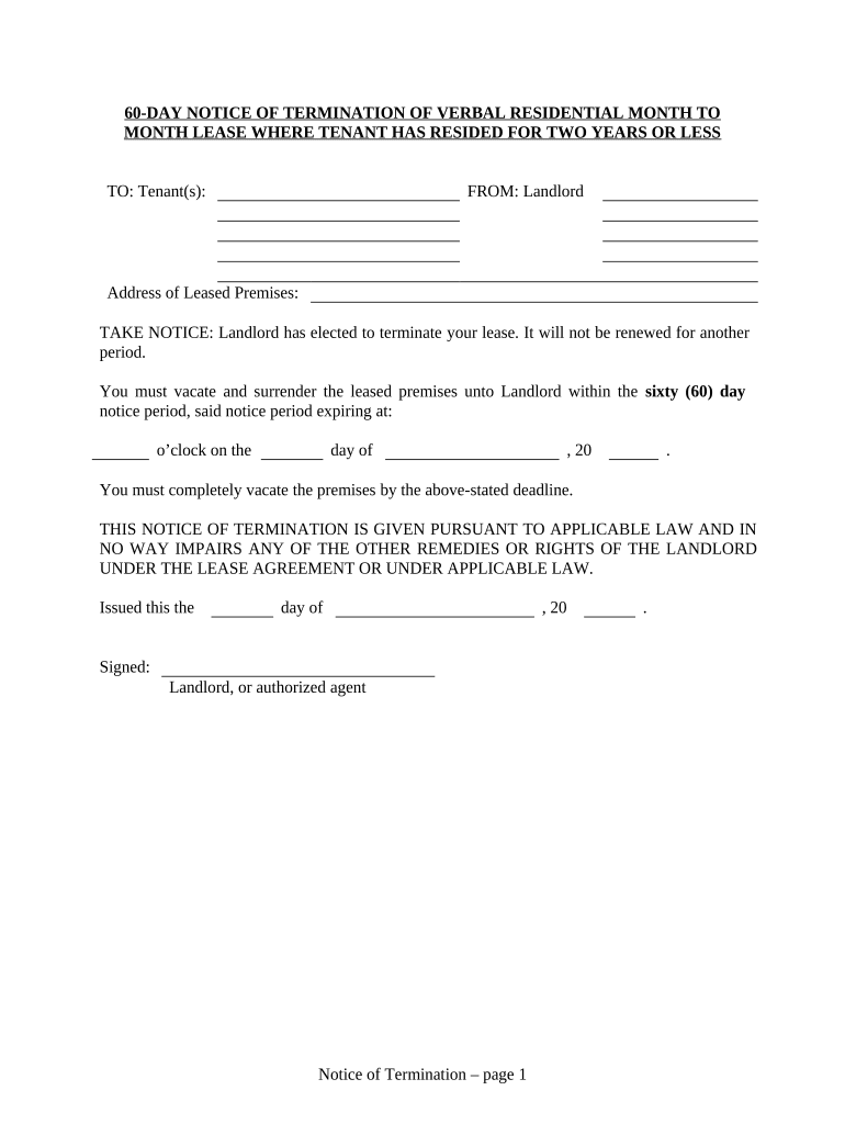 Vermont Month to Month  Form