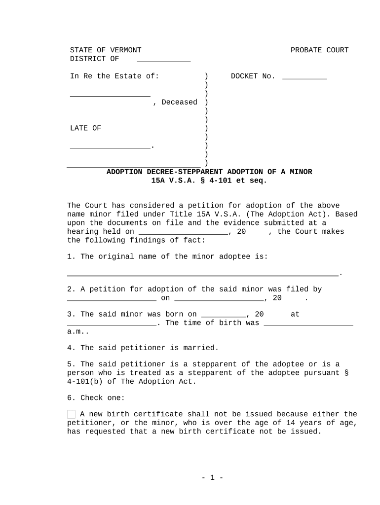 Vermont Adoption Form