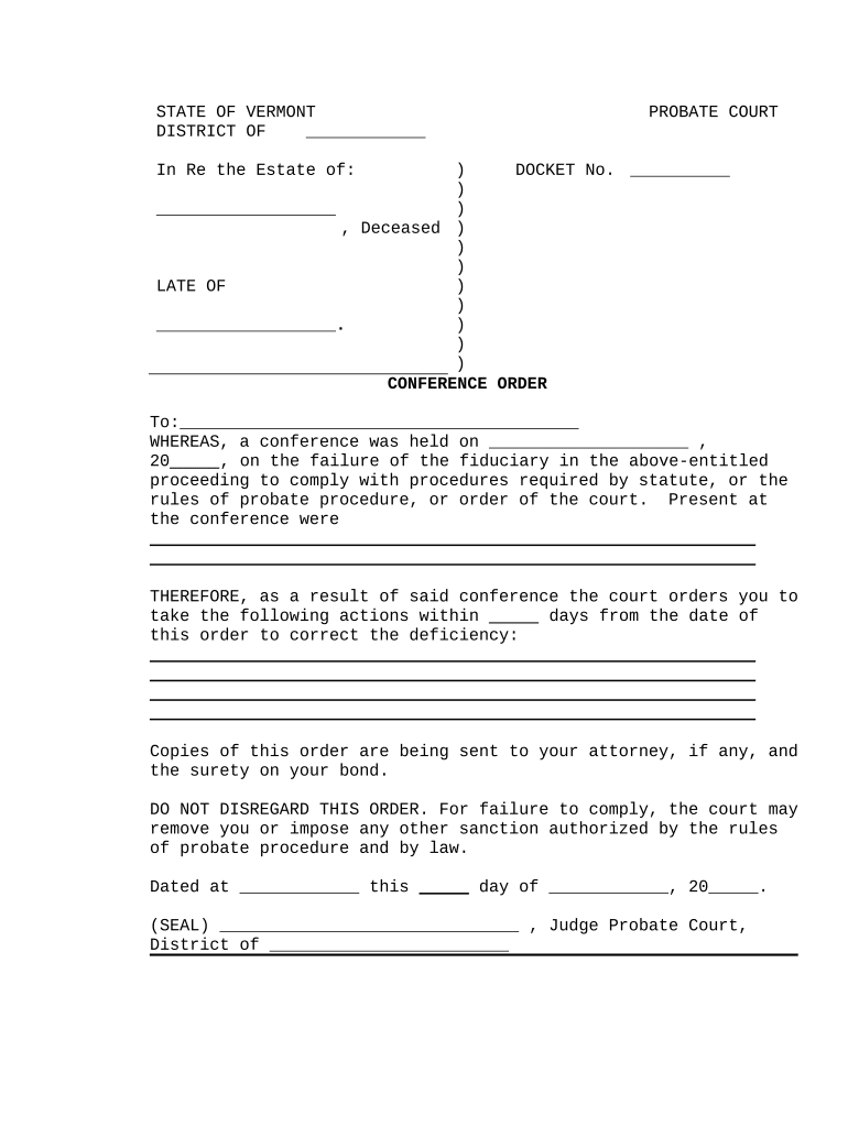 Conference Order Vermont  Form