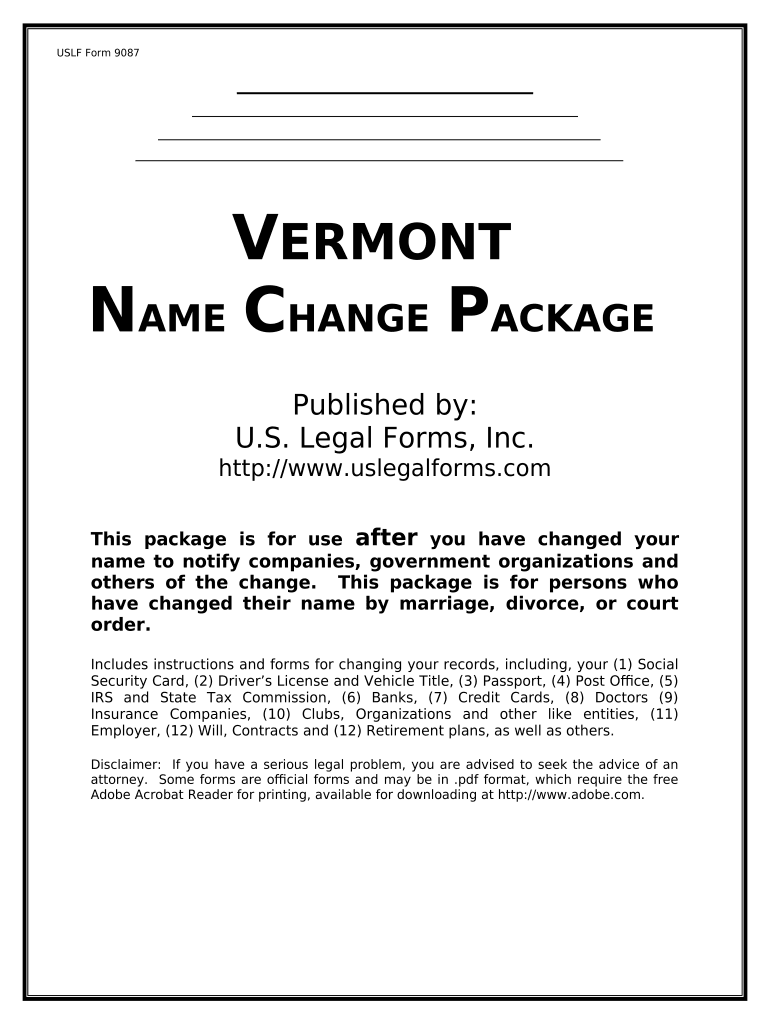 Vermont Name Change  Form