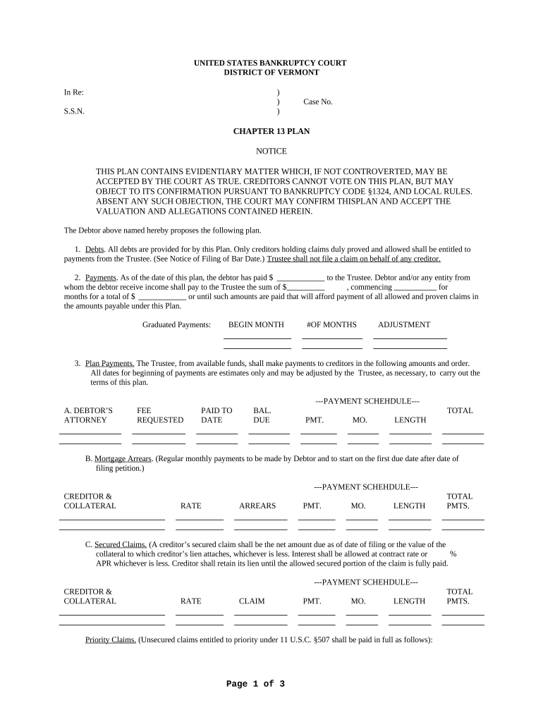 Vermont Chapter 13  Form