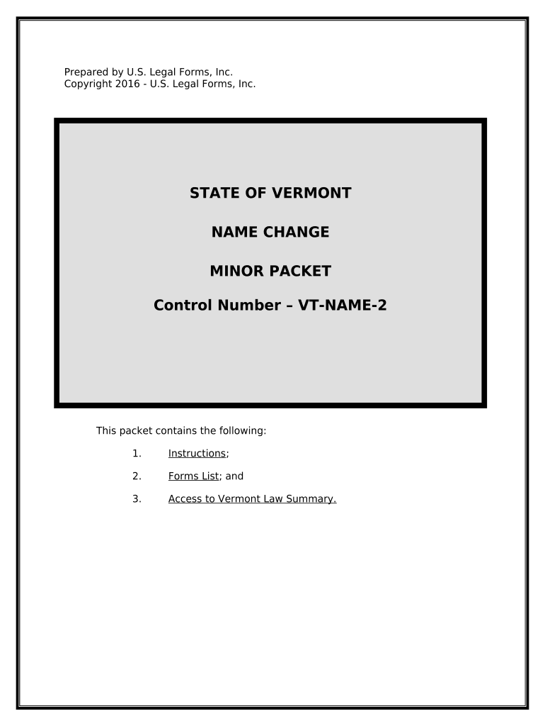 Vermont Name Change Instructions and Forms Package for a Minor Vermont